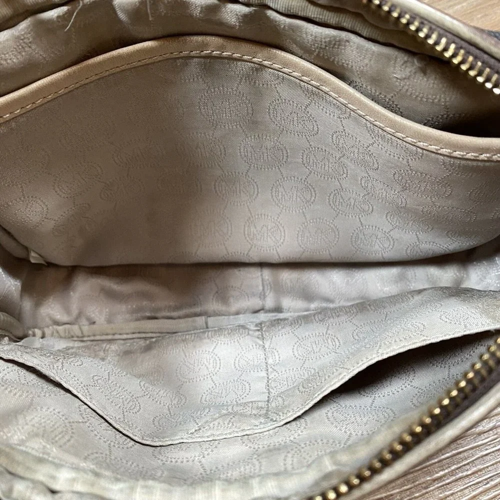 Michael Kors Brown‎ Logo Saffiano Leather Gold Chain Jet Set Small Crossbody